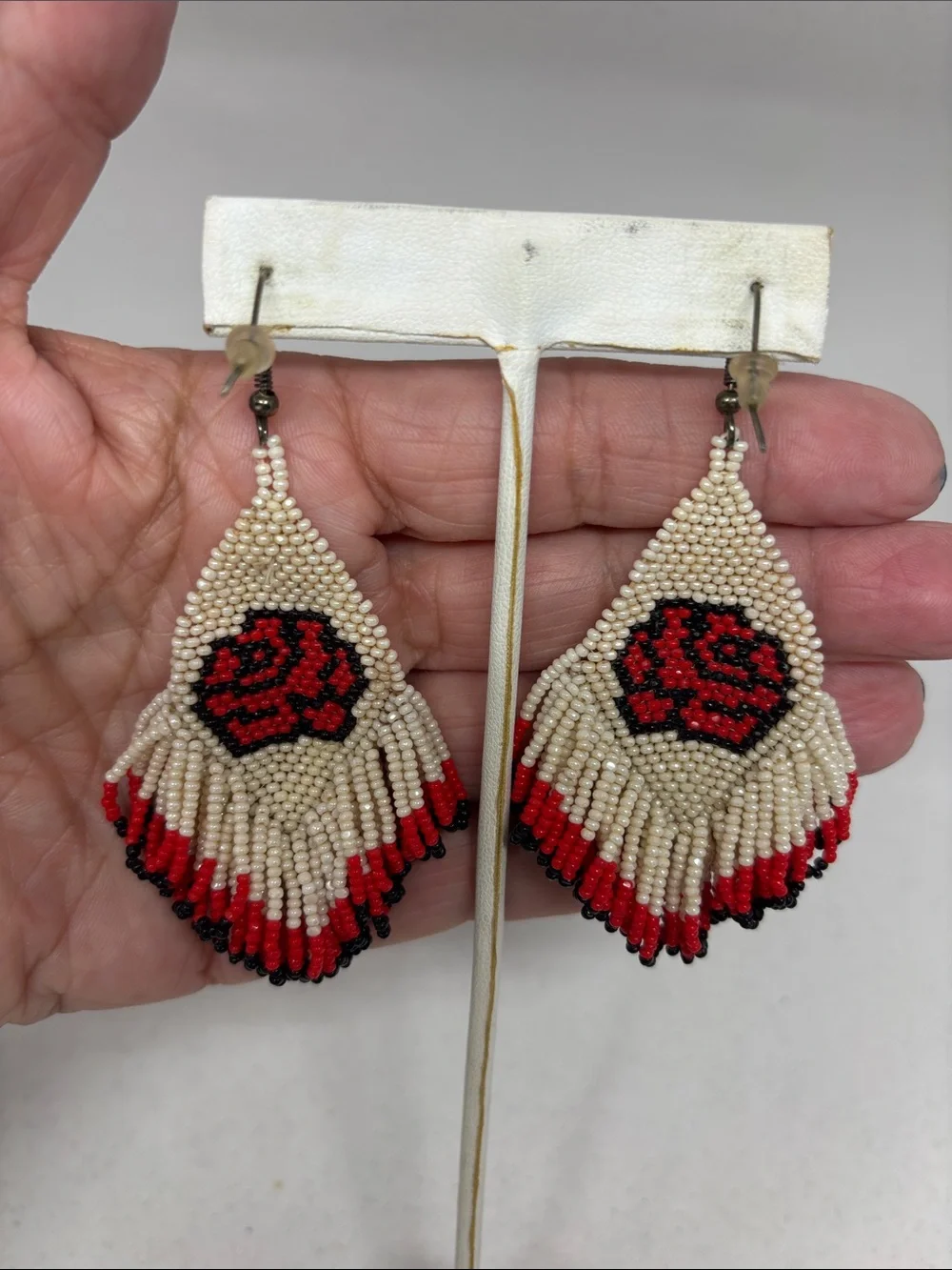 Beautiful Beaded Rose Fringe Earrings